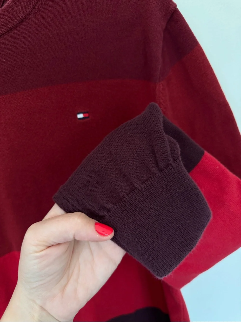 Tommy Hilfiger Mens Colorblock Stripe Crewneck Sweater Red Burgundy Medium